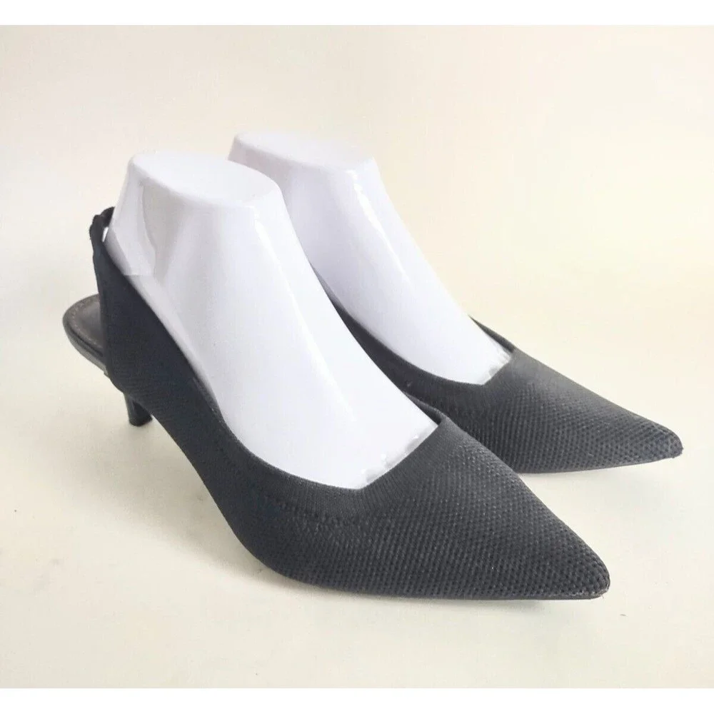 Y2K Style Black Knit Slingback Kitten Heel Pointy Toe 8 French Connection Viva
